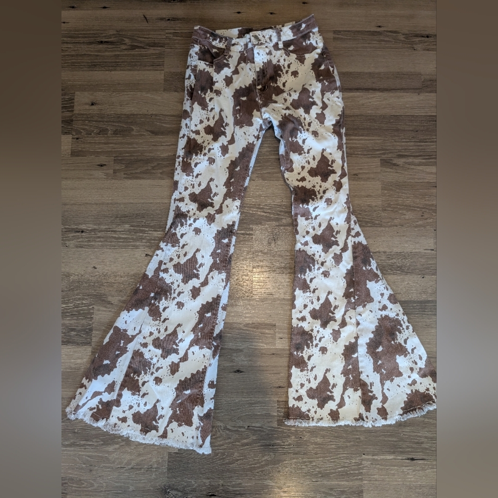Cow Print Flare Jeans